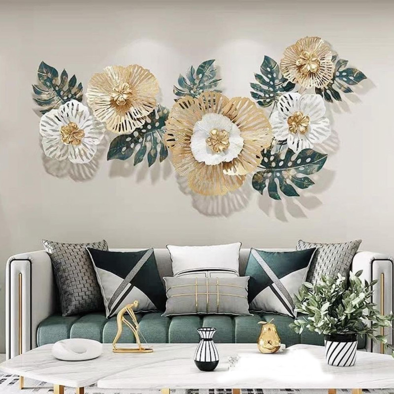 Multicolor Floral Wall Art with Gold Foil Work for Living Room and Drawing Hall